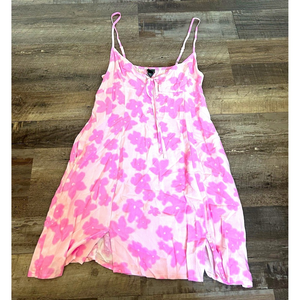 Wild Fable Pink White Floral Square Neck Strappy Tie Front Midi Slip Dress M